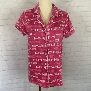 ⭐ 3/$15 bebe Sleepwear Small Pink White Logo Printed Short Sleeve Button Up PJ
